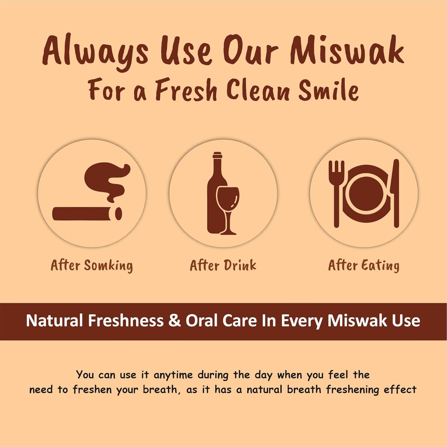 Miswak Stick for Teeth - Vacuum-Sealed Chewing Sticks, No Toothpaste Needed, Also Known as Siwak, Meswak, or مسواك | Pack of 3 Miswak Sticks with Holder