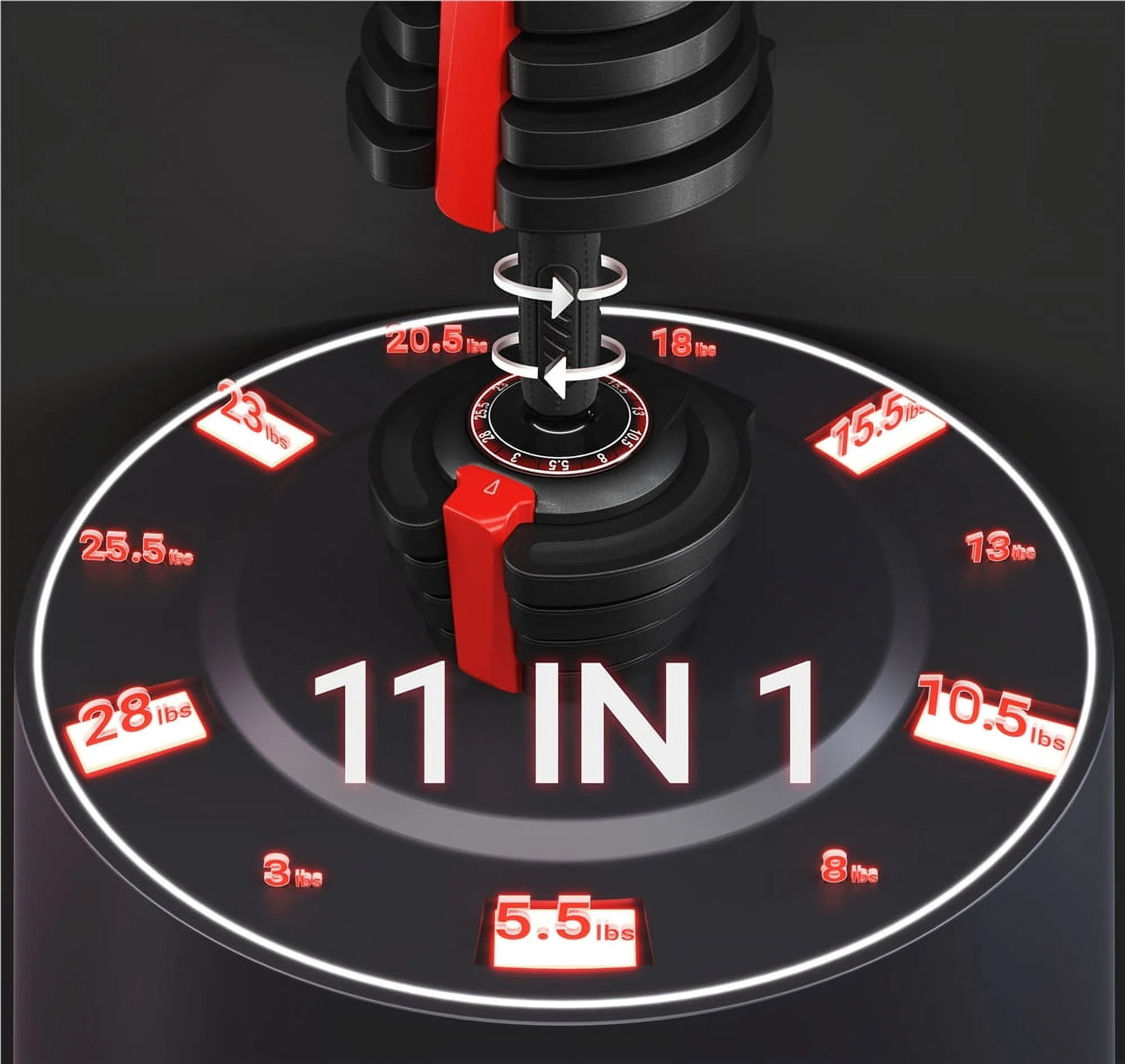 11-In-1 Adjustable Dumbbell Weight for Home Gym, Black & Red