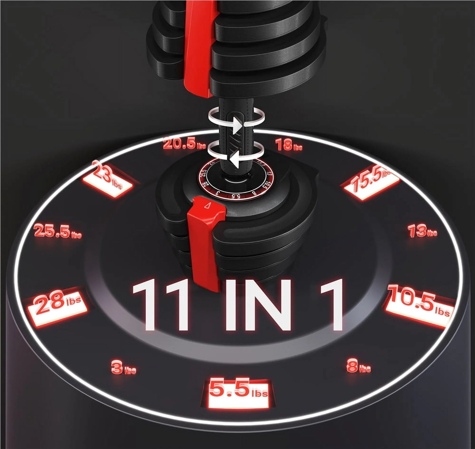 11-In-1 Adjustable Dumbbell Weight for Home Gym, Black & Red