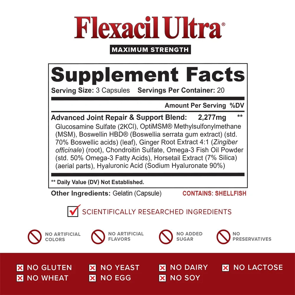 Ultra (2 Bottles) Joint Support Supplement with Glucosamine, Chondroitin & MSM, 120 Caps