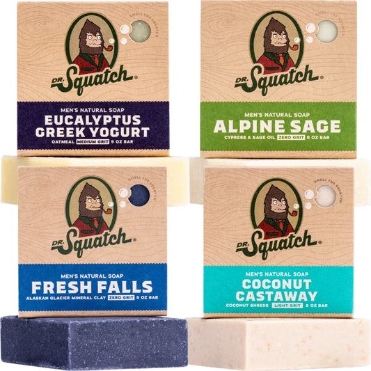 Men'S Soap Variety 4 Pack - Men'S Natural Bar Soap - Coconut Castaway, Alpine Sage, Fresh Falls, Eucalyptus Greek Yogurt