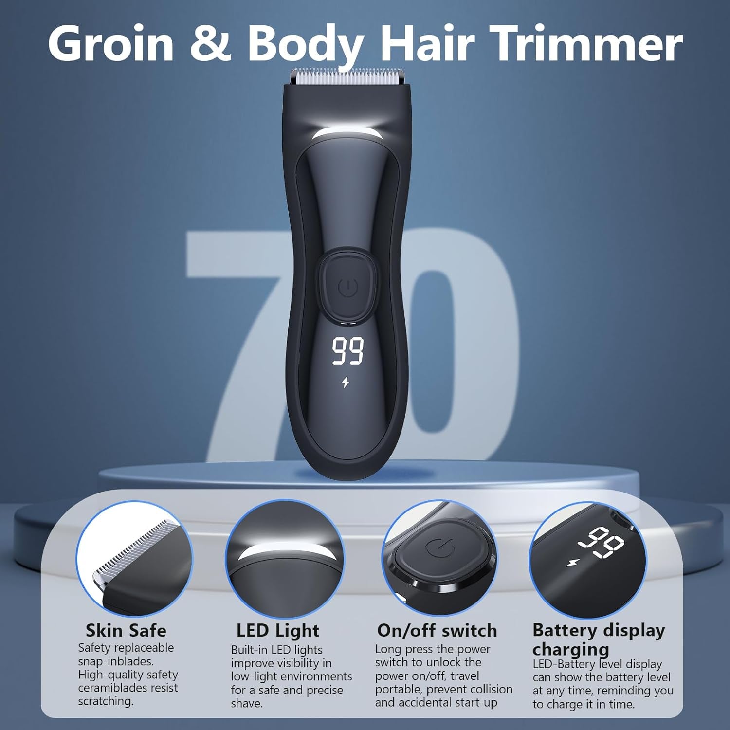 Body Hair Trimmer with Ceramic Blade - Manscaper Electric Razor for Men Women, Electric Shaver for Pubic Hair, Chest, Legs & Bikini, Waterproof & Rechargeable, Led Display