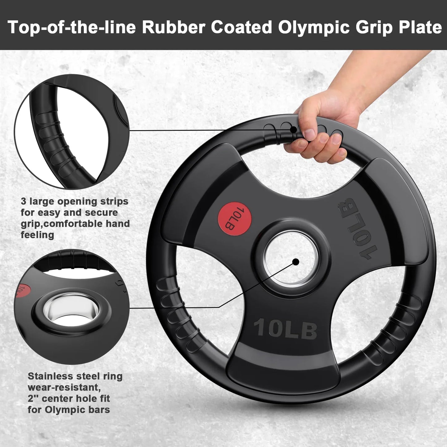 160Lbs Weight Plates 2 Inch Rubber Coated Olympic Weight Plate for Strength Training & Weightlifting in Home Gym, Solid Cast Iron Bumper Plates for Barbell