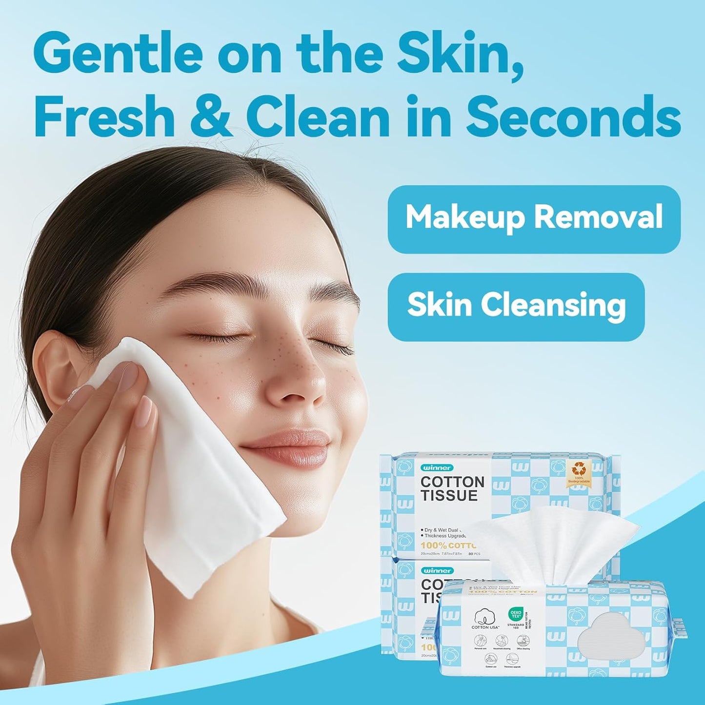 Soft Face Towels, Upgraded Thicker 100% USA Cotton Dry Wipes, Unscented and Gentle on Sensitive Skin, Disposable Makeup Remover and Facial Towelettes (240 Count, Pack of 3)