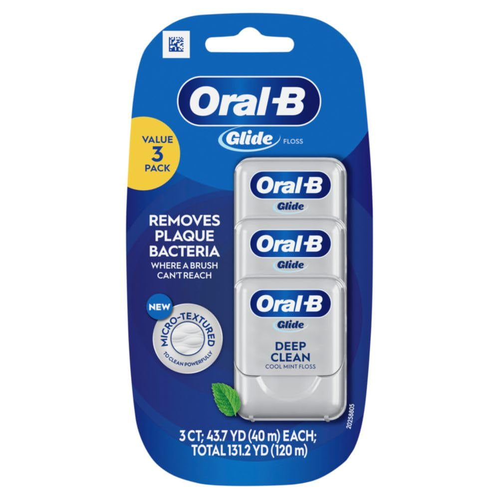 Glide Dental Floss, Shred Resistant, Gentle on Gums, Natural Wax, Slides Smoothly, Deep Clean Cool Mint Flavor, 40 M, 3 Count