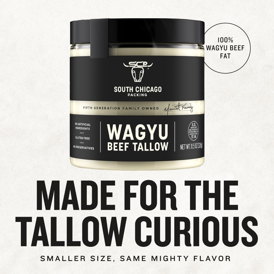 Wagyu Beef Tallow, 11.5 Oz Glass Jar, Perfect for Searing, Sauteing, Cooking, Pa