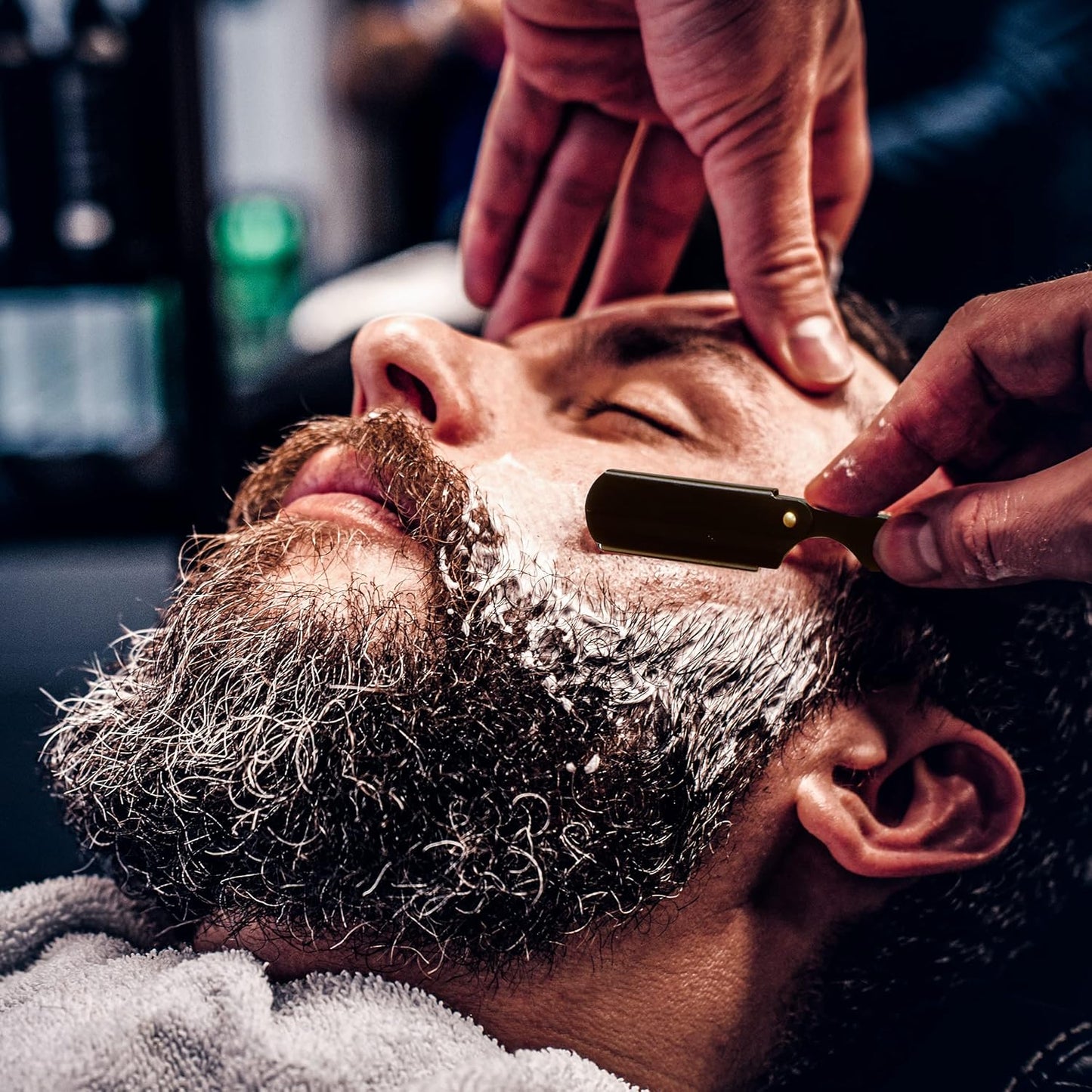 Professional Straight Razor for Men, Barber Straight Edge Razor Safety with 100 Pack Blades, Black