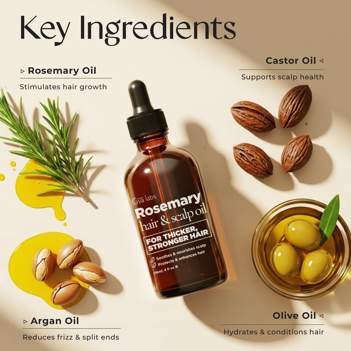 Rosemary & Castor Hair Growth & Styling Oil - 4 Fl Oz - Rosemary to Strengthen Hair - Protect & Tame Frizz, Dry Scalp - Hair & Scalp Hydration with 0.17 Fl Oz Deep Revival Argan Oil