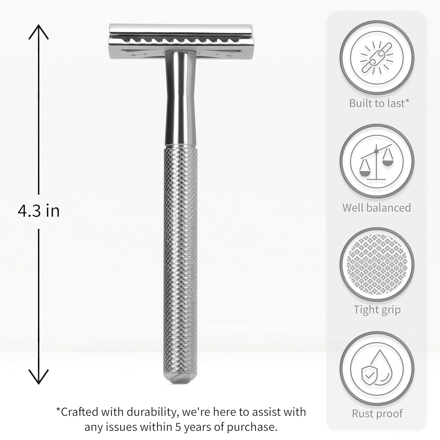 Double Edge Safety Razor for Men & Women, Metal Razor with 5 Double Edge Safety Razor Blades, Eco-Friendly Razor – Silver