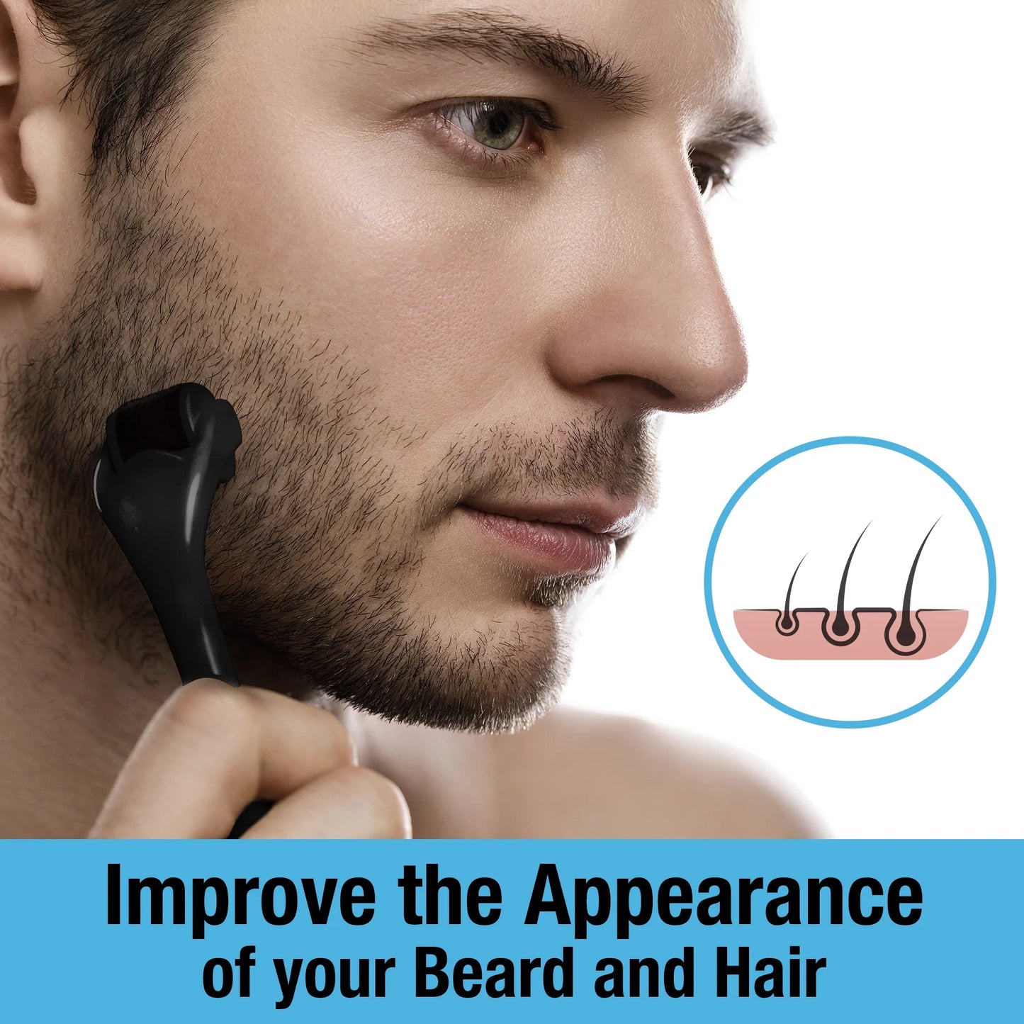 Beard and Hair Growth Derma Roller by  - Sterile Titanium Beard Roller 0.25Mm for Men - Microneedle Tool for Dormant Scalp and Facial Follicles That Painlessly Creates Thicker Hair