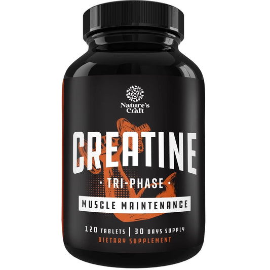 High Strength Tri-Phase Creatine, Muscle Mass Gain and Recovery Supplement, 120 Tablets