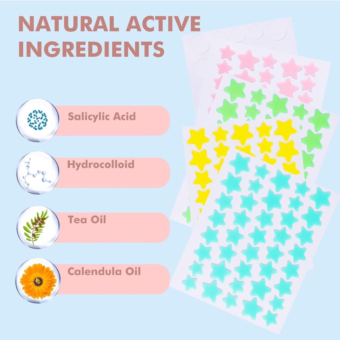 Pimple Patches for Face 316Pcs,Hydrocolloid Acne Patches Star,Zit Patches,Pimple Popper Tool Kit,Facial Skin Care Products Containing Salicylic Acid,Tea Tree Oil and Calendula Oil