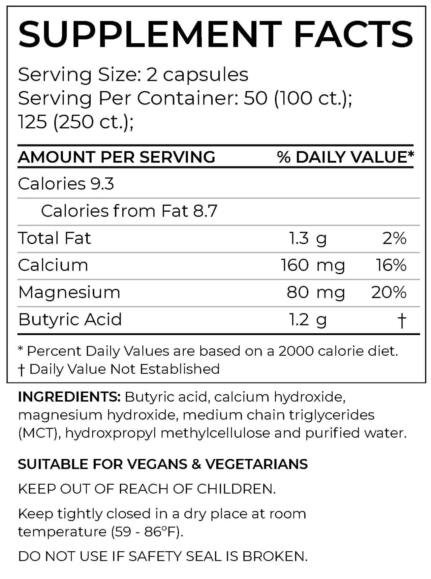 - Butyrate Gut Health Supplement 100 Calcium Magnesium Capsules