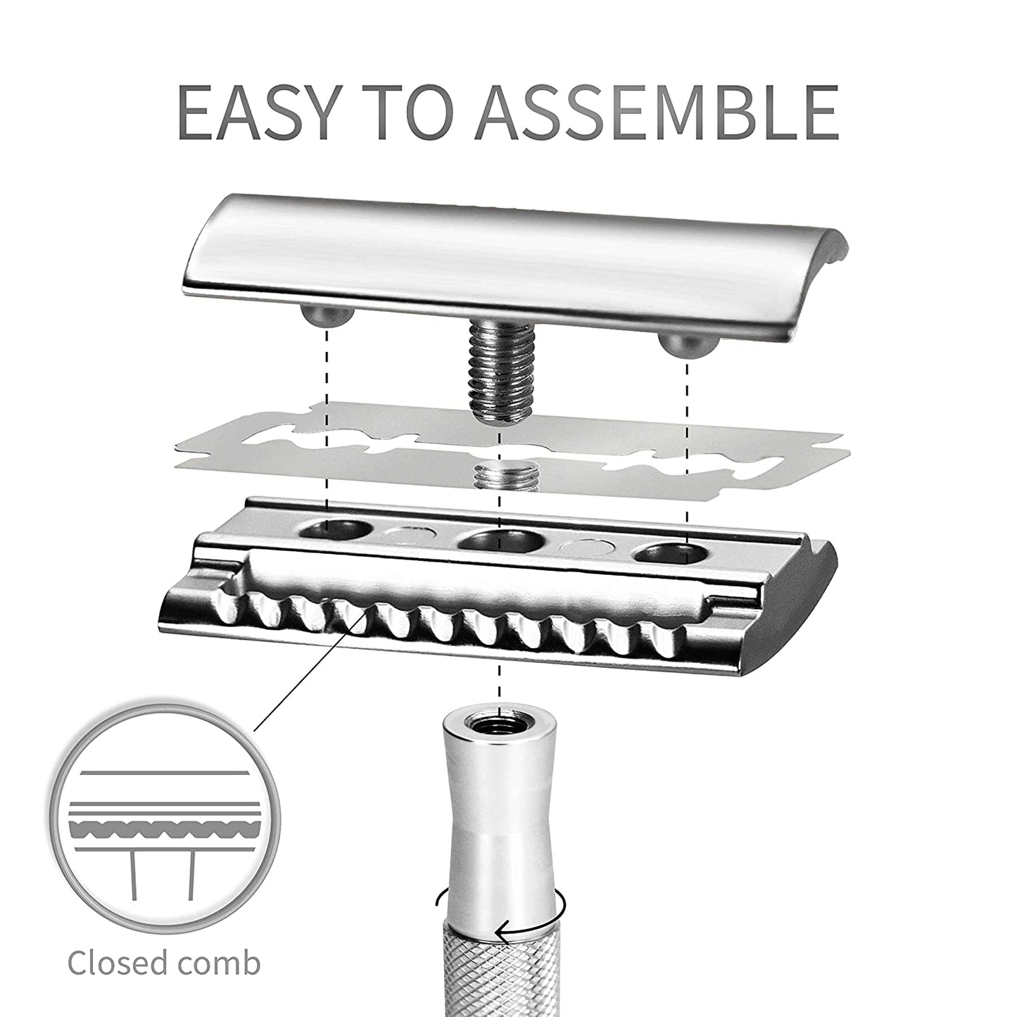 Double Edge Safety Razor for Men & Women, Metal Razor with 5 Double Edge Safety Razor Blades, Eco-Friendly Razor – Silver