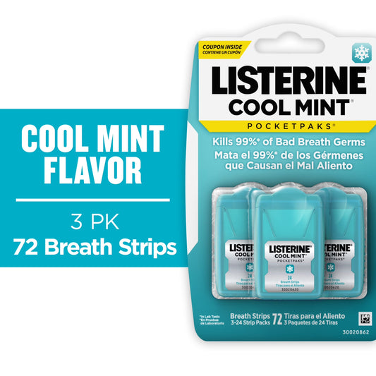 Cool Mint Pocketpaks Oral Care Breath Strips, Breath Spray Strips, 24 Count, 3 Pack