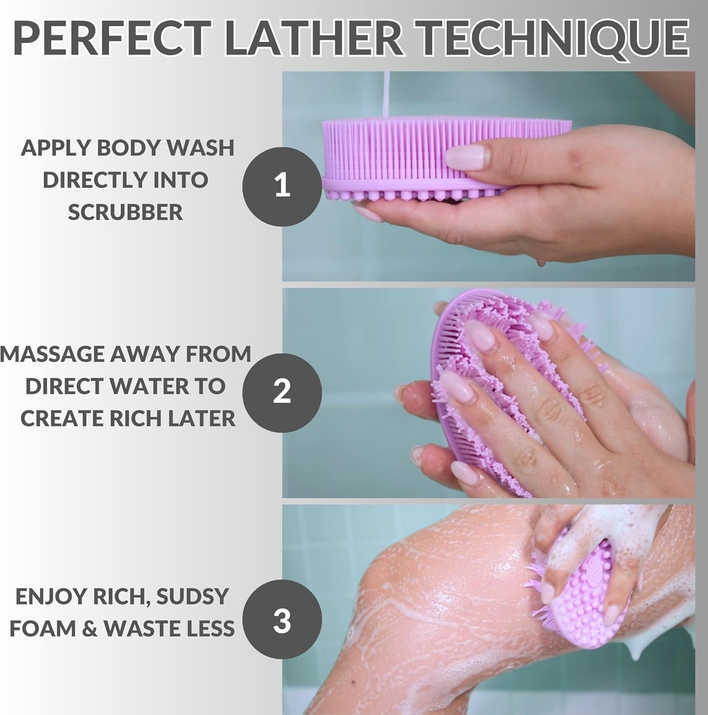 Silicone Body Scrubber – Gentle Shower Brush & Loofah Alternative- Food Grade & Lab Tested – Fast-Drying, Hygienic, Bpa-Free Silicone Body Gentle Exfoliator (Dark Gray, Massage)