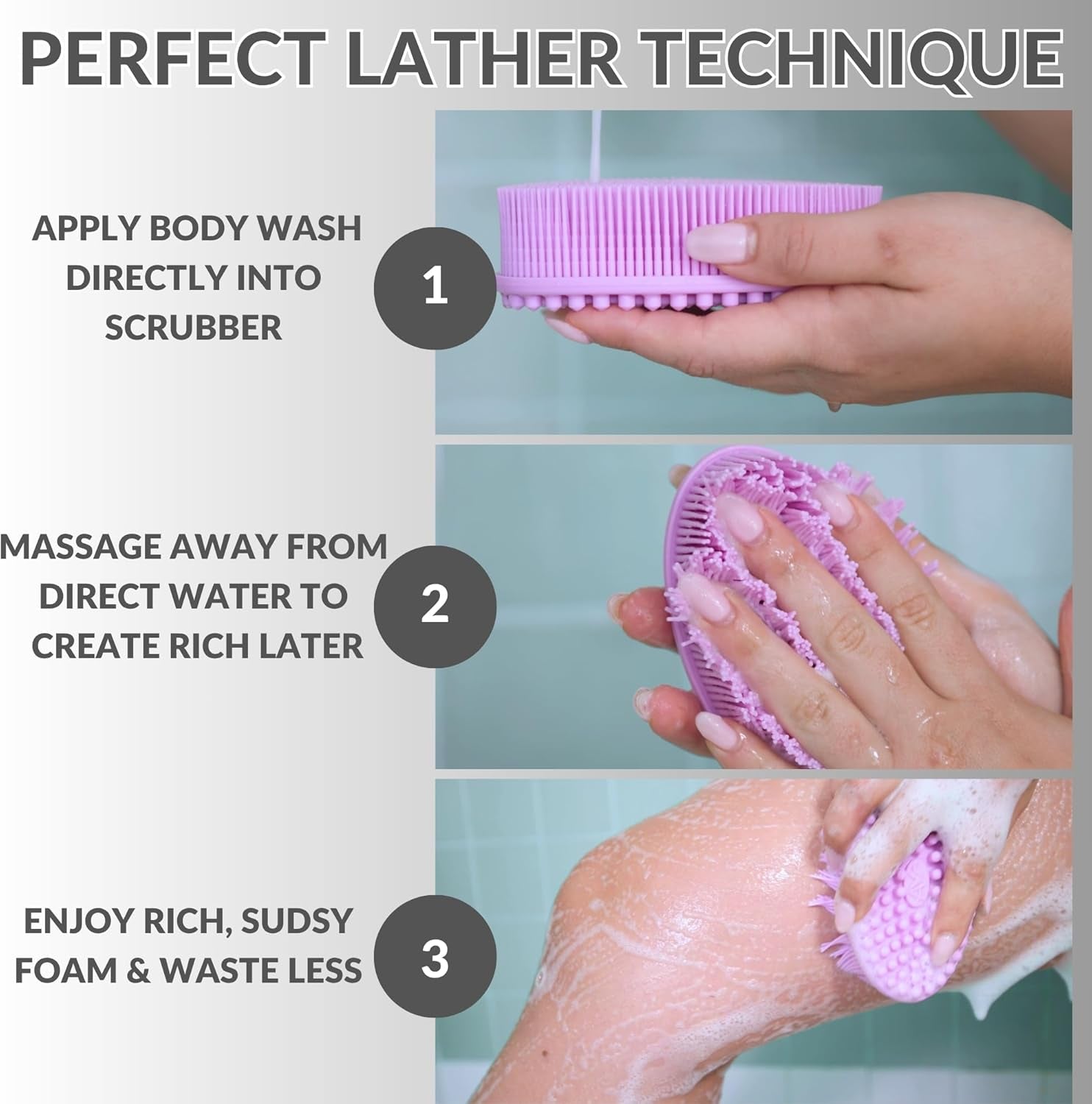 Silicone Body Scrubber – Gentle Shower Brush & Loofah Alternative- Food Grade & Lab Tested – Fast-Drying, Hygienic, Bpa-Free Silicone Body Gentle Exfoliator (Dark Gray, Massage)