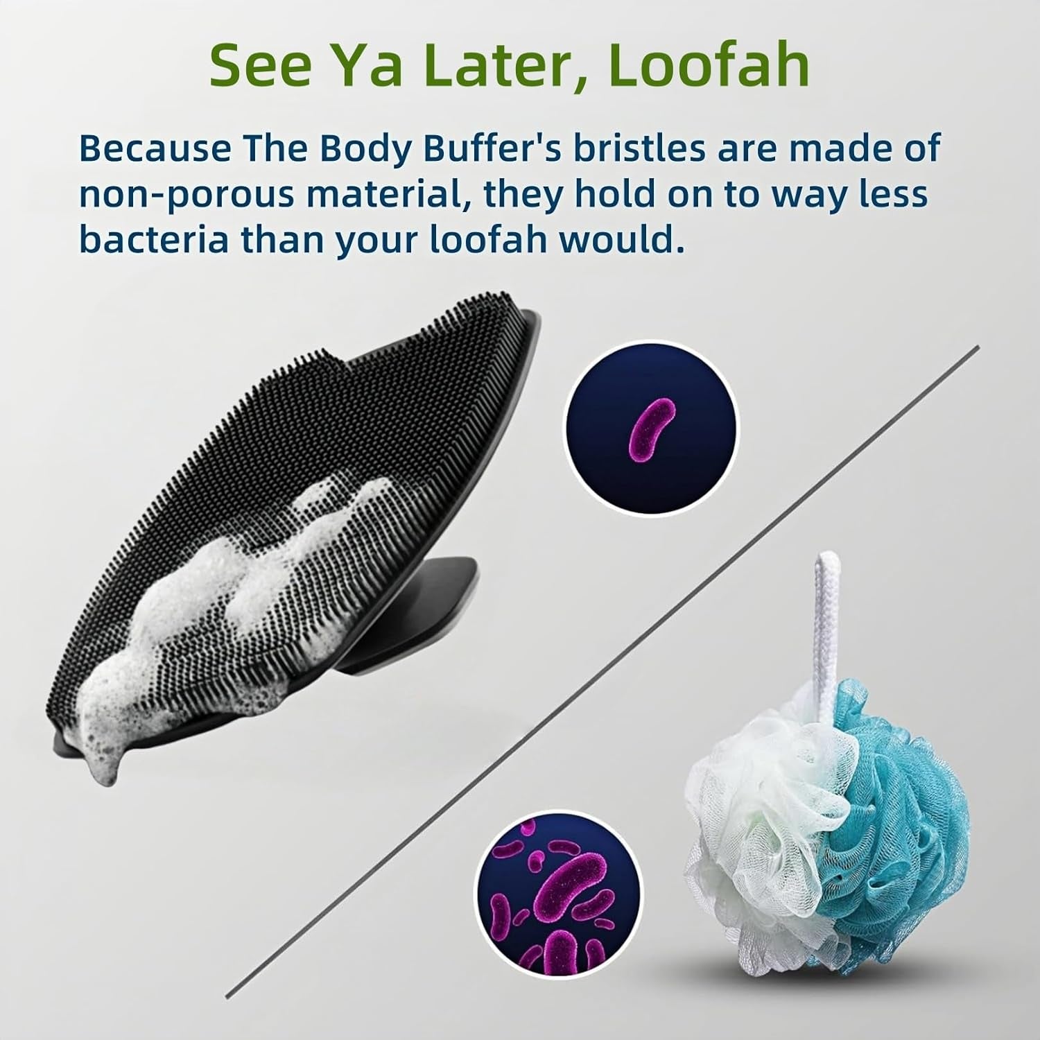 Food-Grade Silicone Body Scrubber, Highly Elastic Bristles Handheld Brush for Shower, Lather Well and Gentle Exfoliating, Makes Skin Smooth, for Women and Men, 2 Pack, Black and Gray