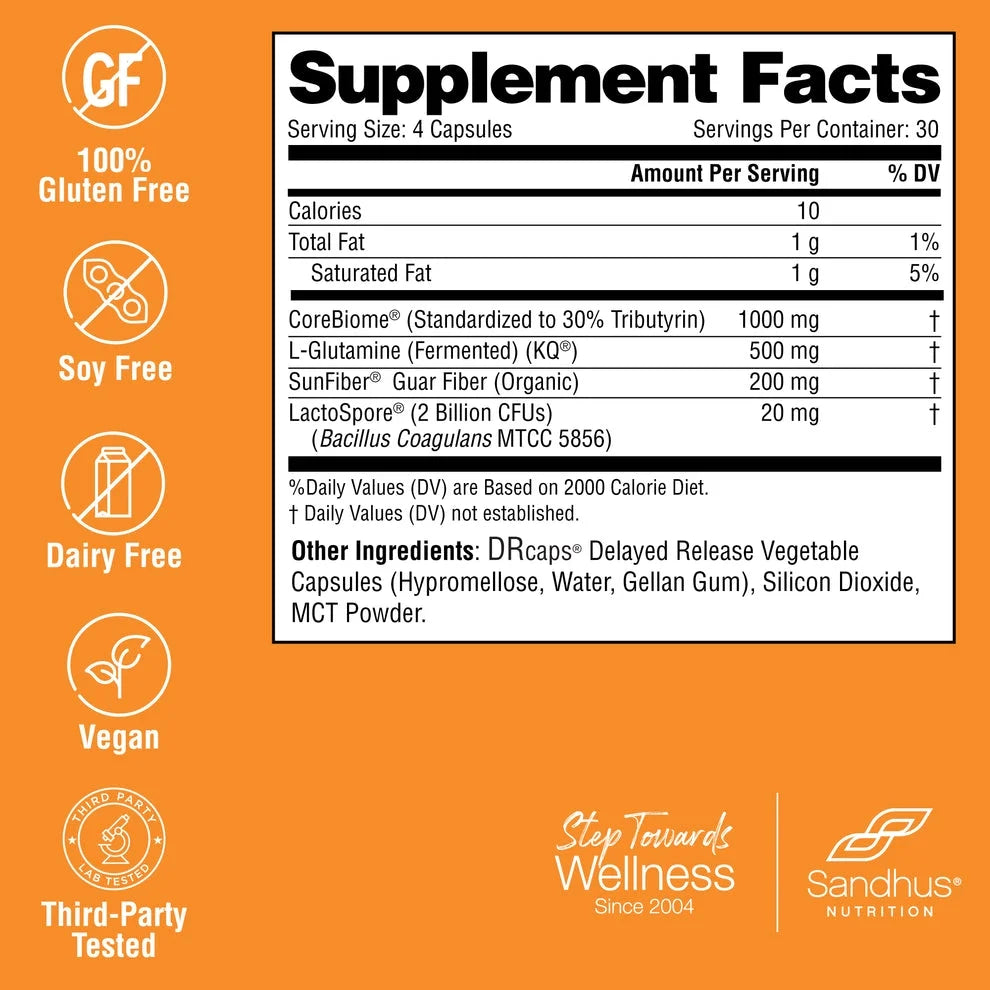 Gut Health Supplement, with Prebiotics + Probiotics + Postbiotic + L-Glutamine, 120 Ct