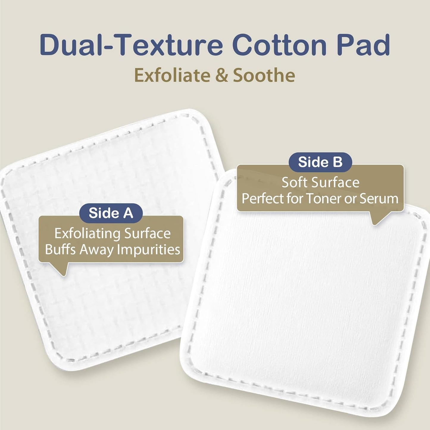 Large Cotton Pads for Makeup Removal, Soft & Lint-Free Face Pads with Pressed Seam Design, Durable Makeup Remover Pads for Facial Cleansing on All Skin Types, 3X3 Inch, 60 Count