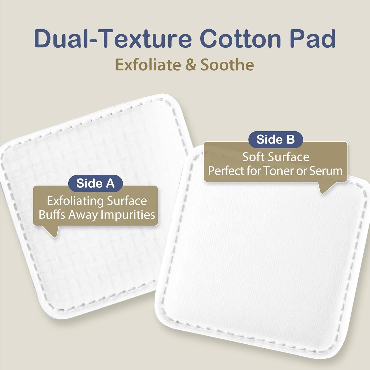Large Cotton Pads for Makeup Removal, Soft & Lint-Free Face Pads with Pressed Seam Design, Durable Makeup Remover Pads for Facial Cleansing on All Skin Types, 3X3 Inch, 60 Count