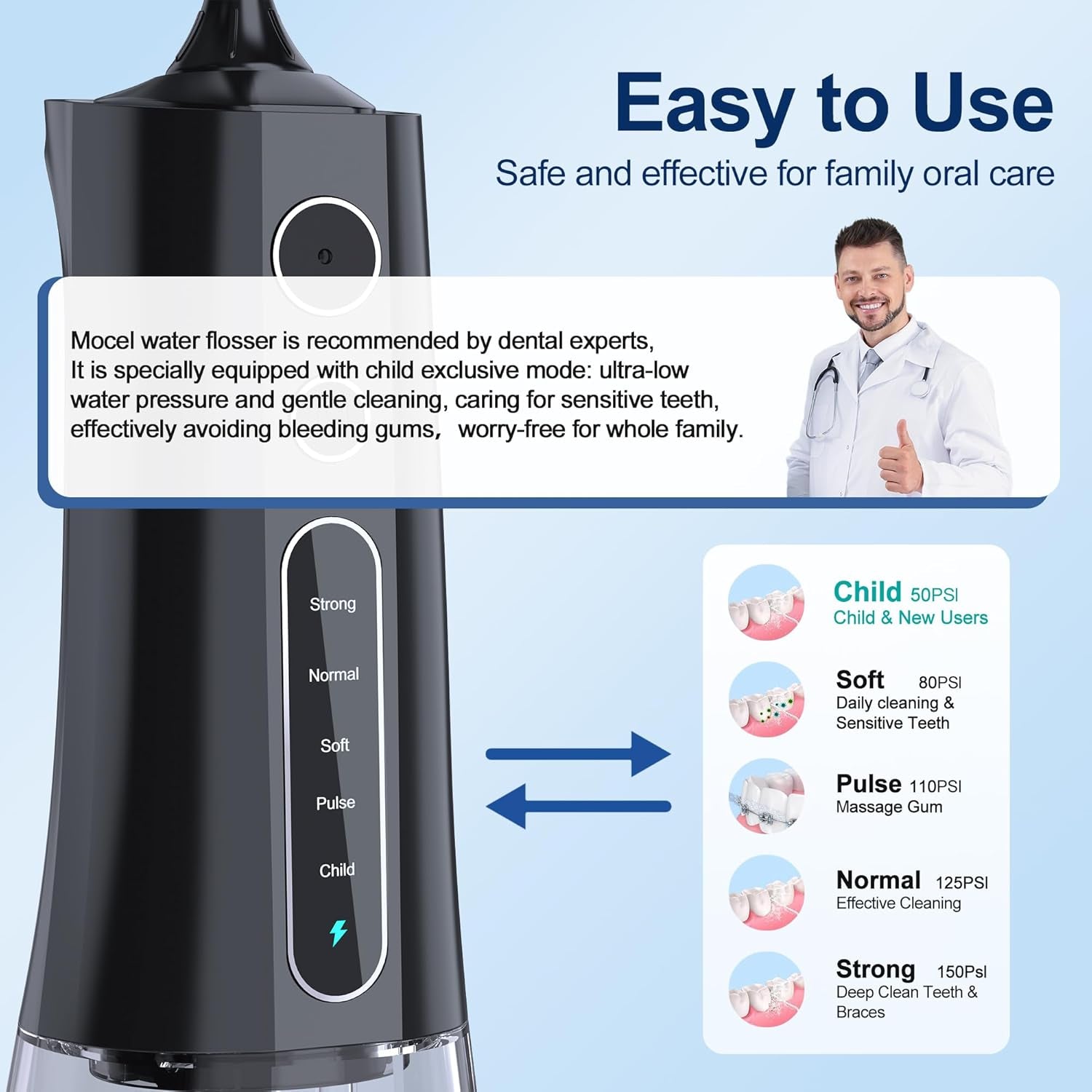 Water Dental Flosser OLED Display Cordless Teeth Cleaning  5 Modes Oral Irrigator 300ML Portable and USB C Rechargeable IPX7 Waterproof Floss Teeth Pick (Black)