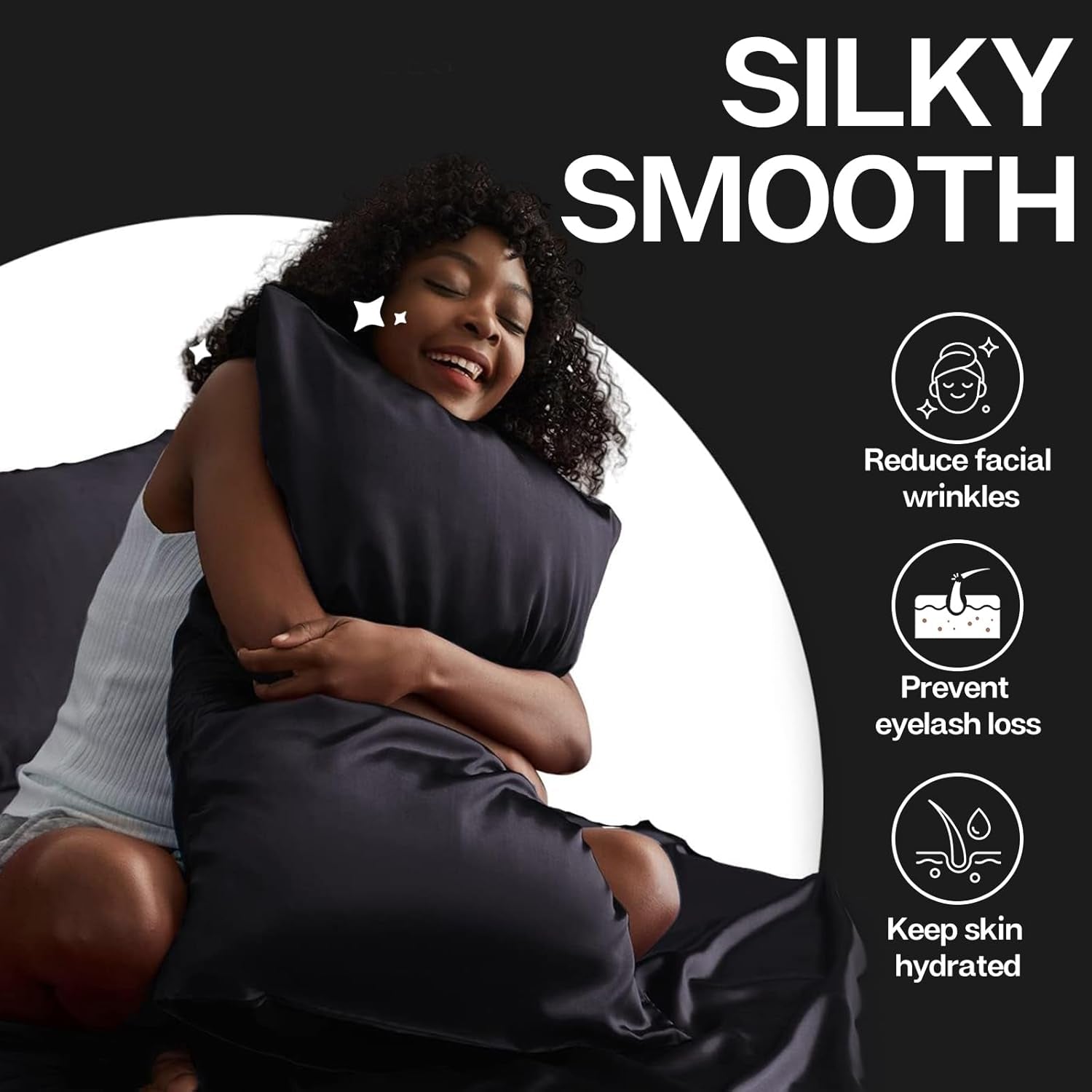 Satin Pillowcase for Hair and Skin, Silk Satin Pillowcase 2 Pack, Queen Size Pillow Cases Set of 2, Silky Pillow Cover with Envelope Closure (20X30, Black)