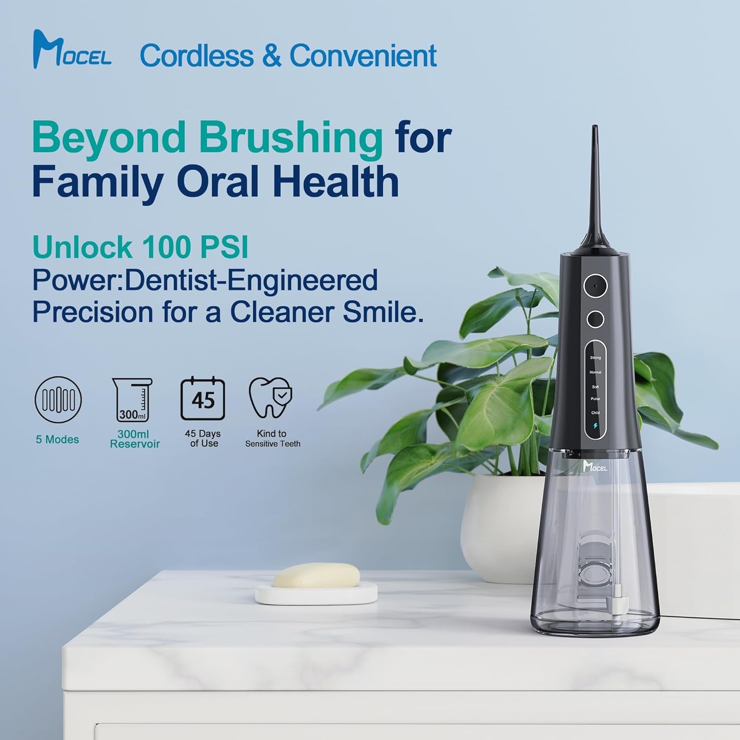 Water Dental Flosser OLED Display Cordless Teeth Cleaning  5 Modes Oral Irrigator 300ML Portable and USB C Rechargeable IPX7 Waterproof Floss Teeth Pick (Black)