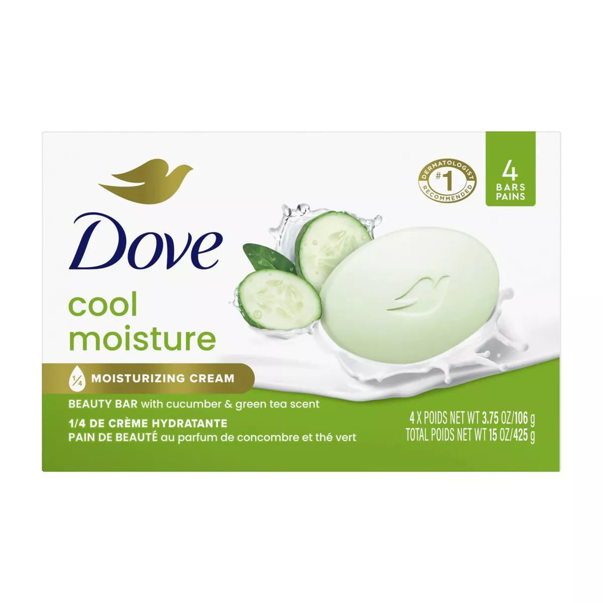 Dove Beauty Cool Moisture Beauty Bar Soap - Cucumber & Green Tea - 3.75Oz Each