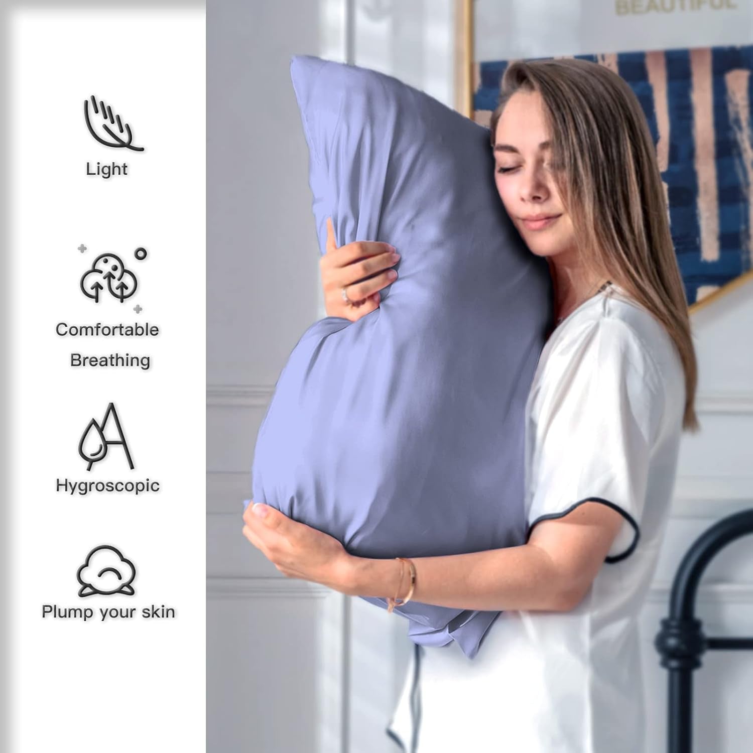 Natural Mulberry Silk Pillowcase for Hair and Skin Standard Size 20"X 26" with Hidden Zipper Soft Breathable Smooth Cooling Pillow Covers for Sleeping(Grayish Blue,1Pcs)