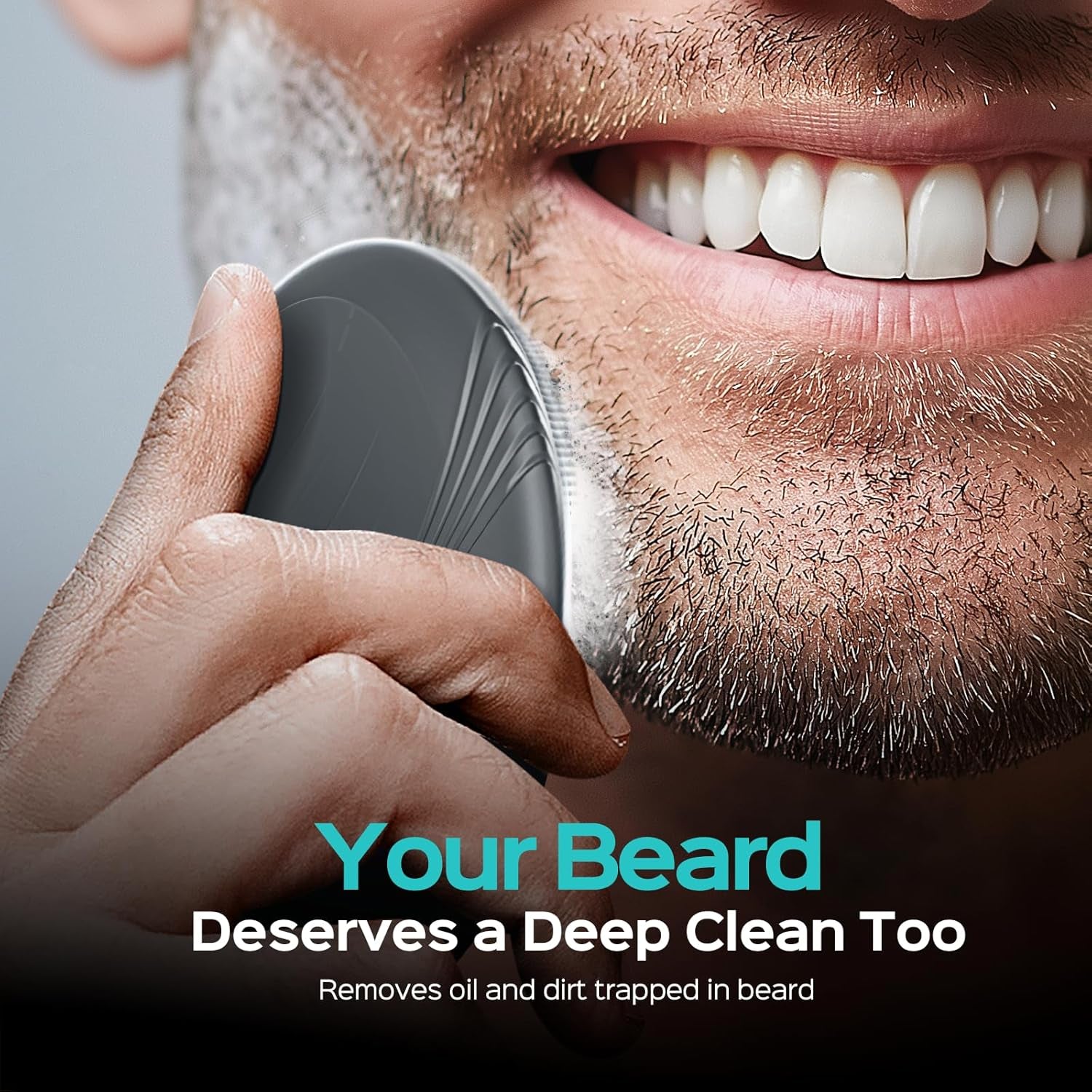 Silicone Face Scrubber for Men: 5 Cleansing Modes Facial Cleansing Brush for Beard Care, Sensitive Skin - Deep Cleansing​ & Gentle Exfoliating, Waterproof Portable for Shower & Travel, Grey