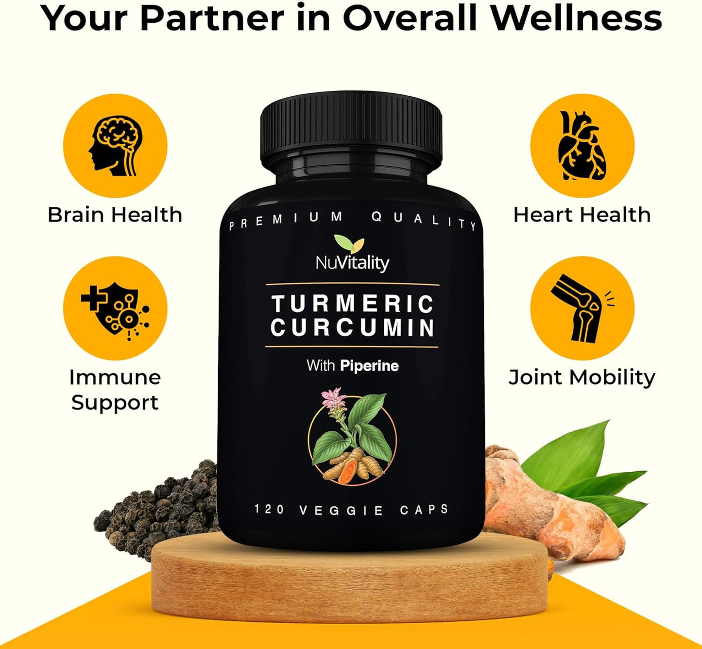 Turmeric Curcumin with Black Pepper Extract (Piperine) - 120 Veggie Tumeric Caps
