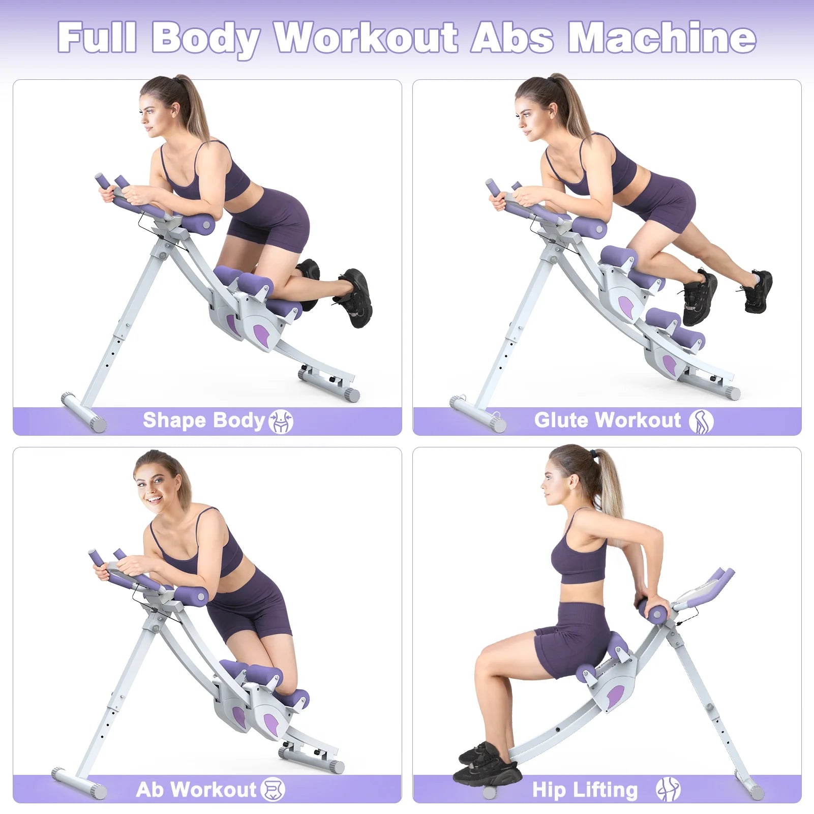 Fitness Ab Machine, 4 Adjustable Resistance Levels Ab Workout Equipment for Home Gym, Height Adjustable Ab Trainer, Foldable Fitness Equipment.440Lbs Weight Capacity