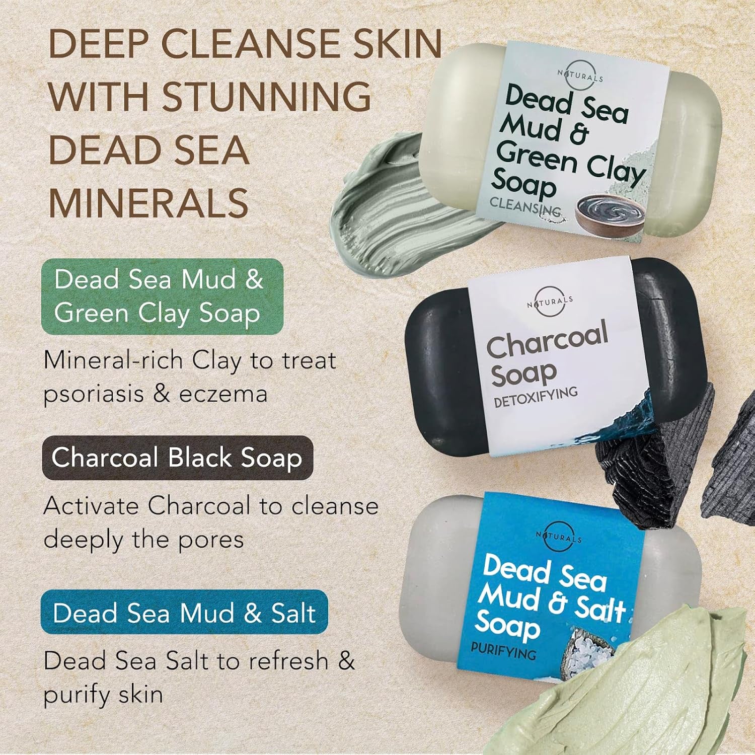 100% Natural Bar Soap - Gift Set - Organic Ingredients & Essential Oils - Spa Gifts for Women & Men, Body Wash & Face Soap - 6PC Black Soap Collection
