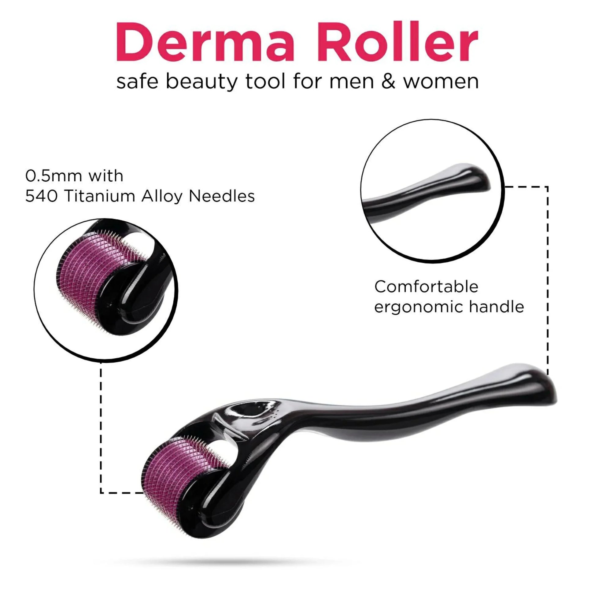 0.5Mm Hair Growth & Beard Needling Roller - 1-Piece Derma Roller