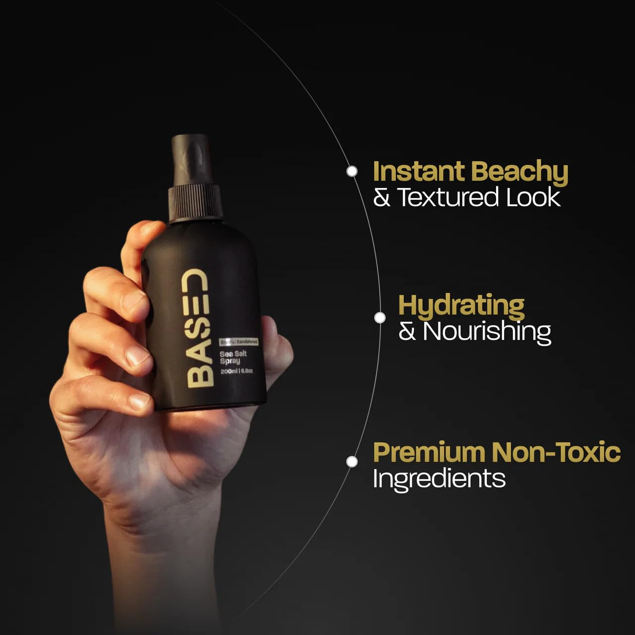BASED Sea Salt Spray, Natural Finish Sea Salt Spray for Hair, Volumizes & Texturizes, Infused with Kelp & Vitamin B5, Light & Non-Greasy, Paraben, Sulfate, Phthalate Free, 6.8 Oz (Pack of 1)