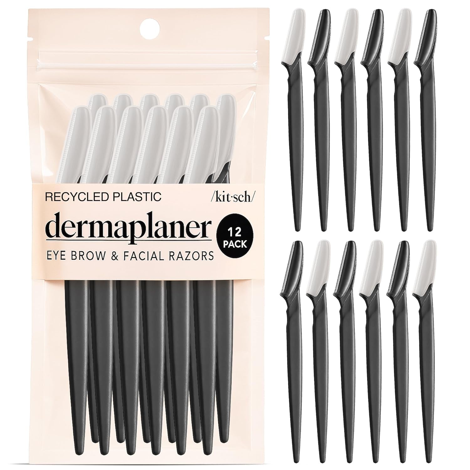 Dermaplane Razor for Women Face - Face Razors for Women and Men - Eyebrow Trimmer, Shaver, Recycled Plastic Dermaplaning and Skin Care Tool - Black, 12 Pcs