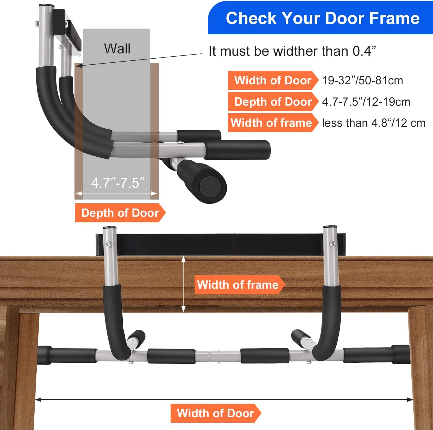 Doorway Pull up Bar for Home Gym, Adjustable Width, Heavy-Duty Steel