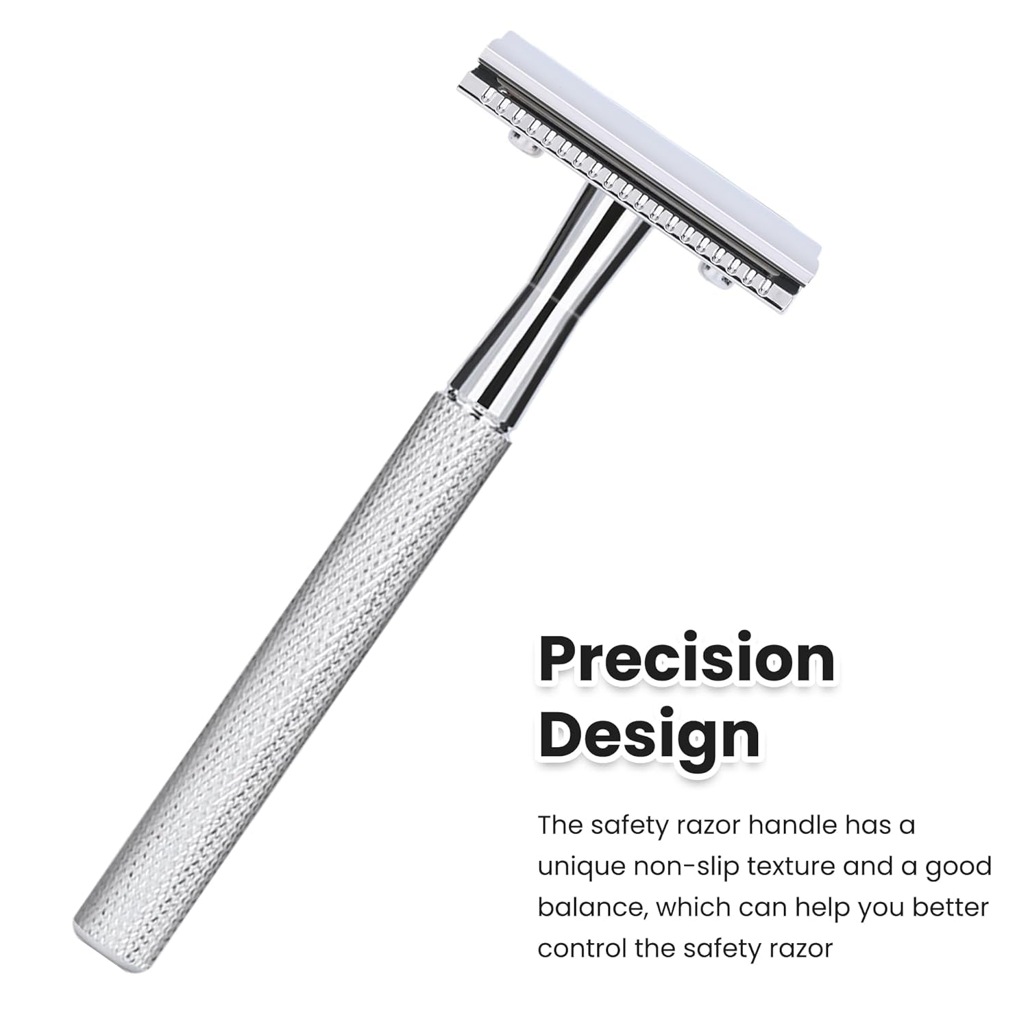 Double Edge Safety Razor with 10 Premium Stainless Steel Reusable Single Blade Razors for Men and Women, Smooth Wet Shave Experience, Glossy Silver