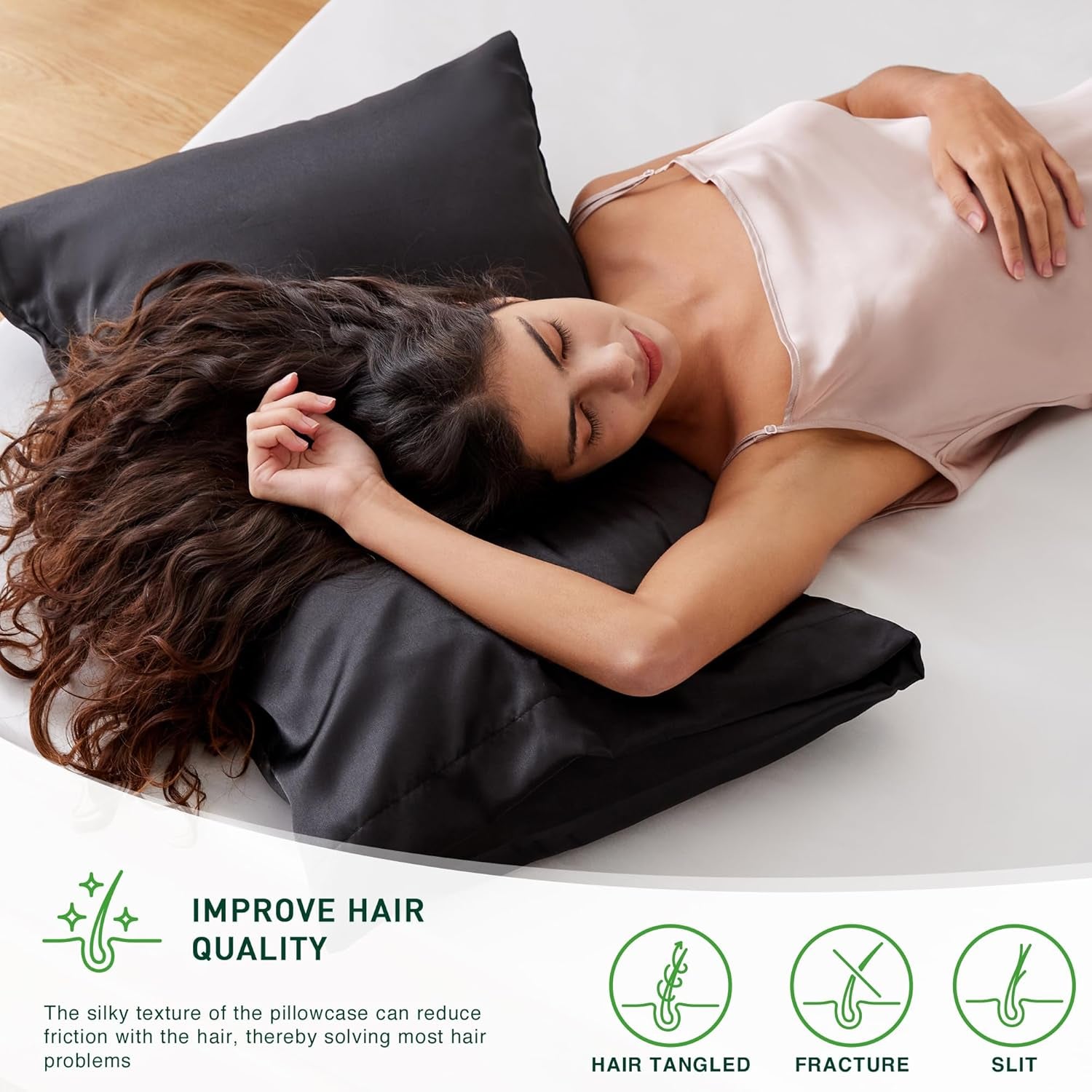 Satin Pillowcase for Hair and Skin, Similar to Silk Pillow Cases for Women, Pillow Case Queen Size Set of 2, Satin Cooling Pillow Cover with Envelope Closure, 20X30 Inches, Black