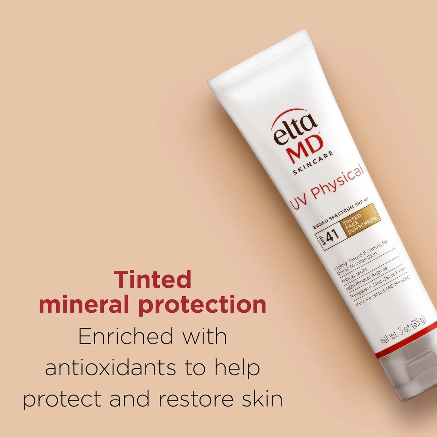 UV Physical Tinted Mineral Sunscreen for Face - SPF 41 Tinted Sunscreen for Face, 100% Mineral, 3.0 Oz Tube