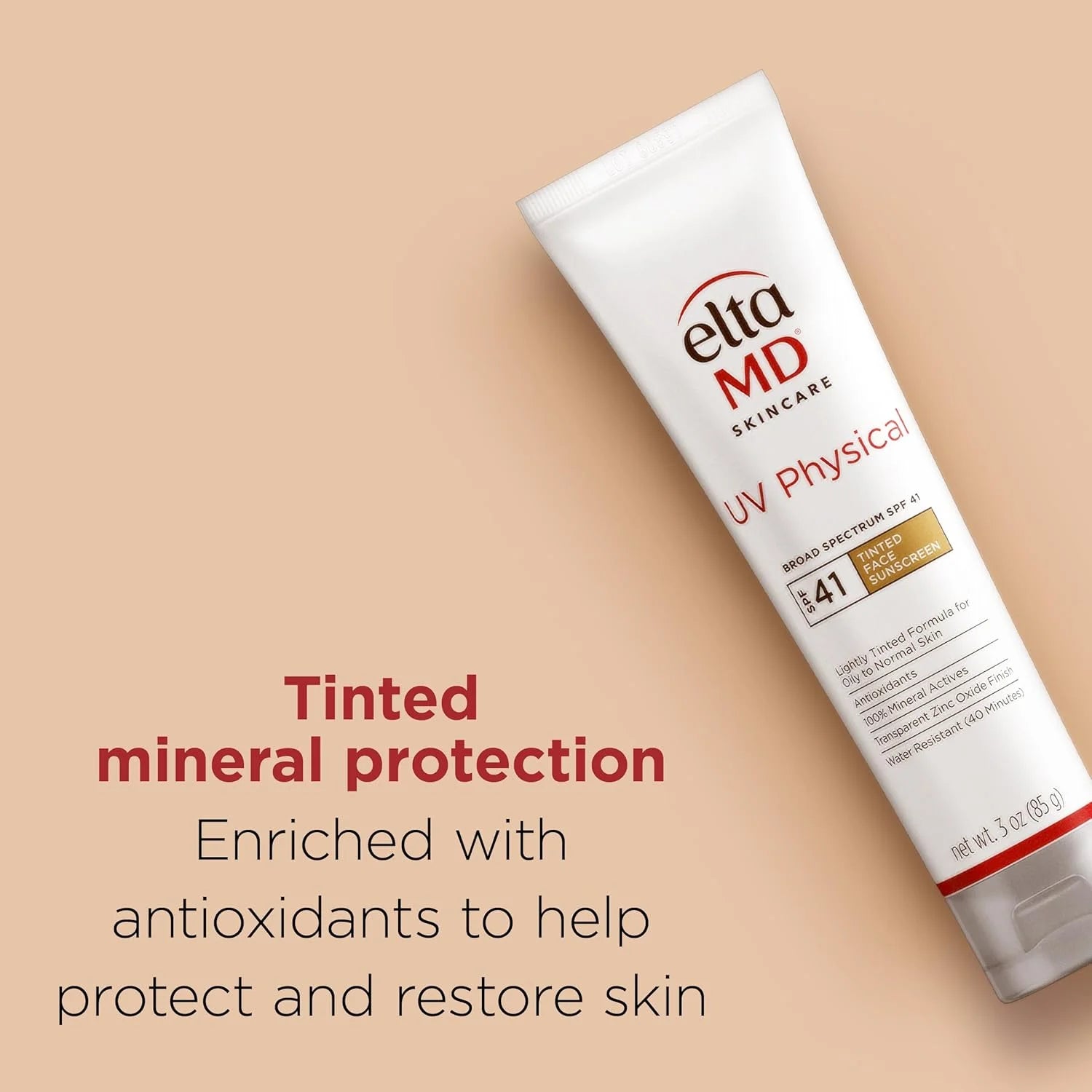 UV Physical Tinted Mineral Sunscreen for Face - SPF 41 Tinted Sunscreen for Face, 100% Mineral, 3.0 Oz Tube