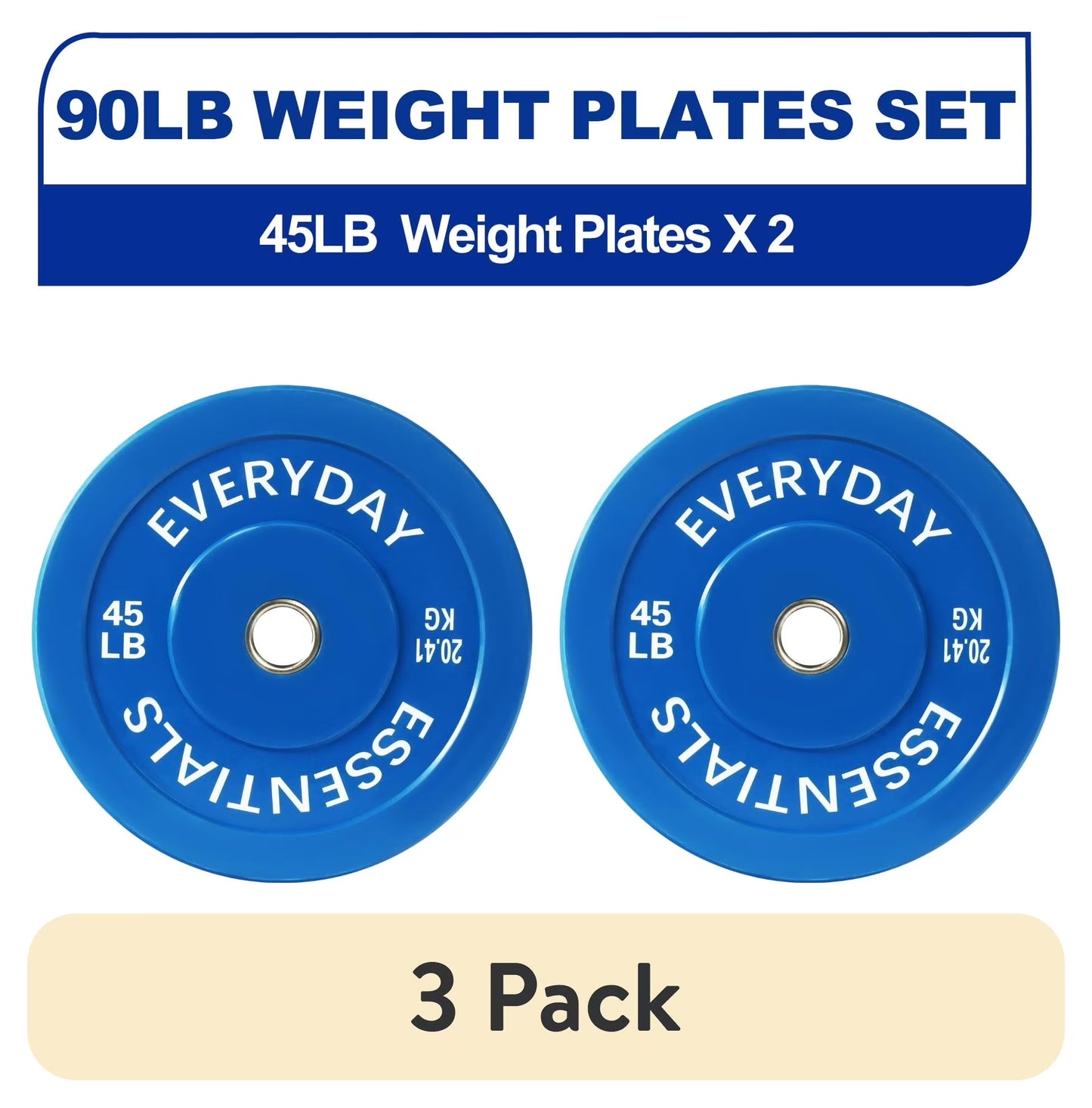 (3 Pack)  Olympic Bumper Plate Weight Plate, 45 Lbs Pair Color