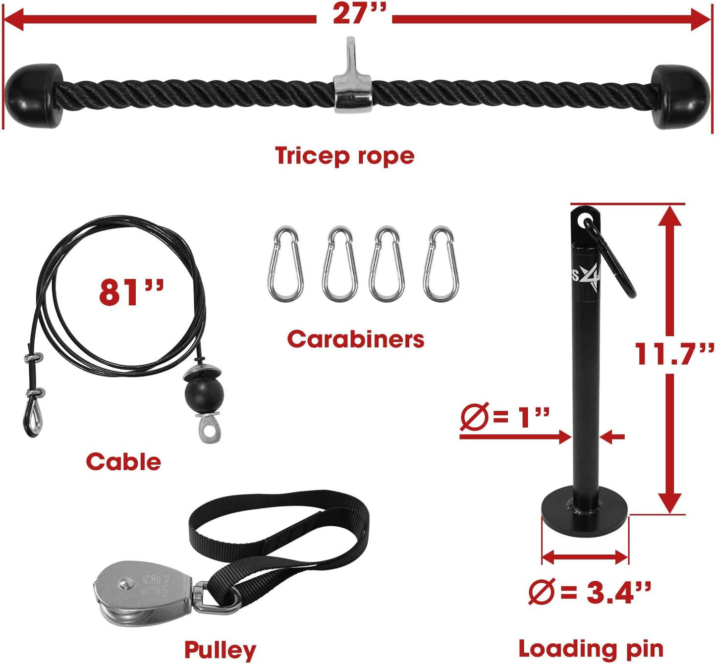 Weight Plate Loading Pin 1 Inch and 2 Inch, Fitness LAT Cable Pulley System Gym, Heavy Duty Gym Equipment for Home with Tricep Rope Cable Attachment
