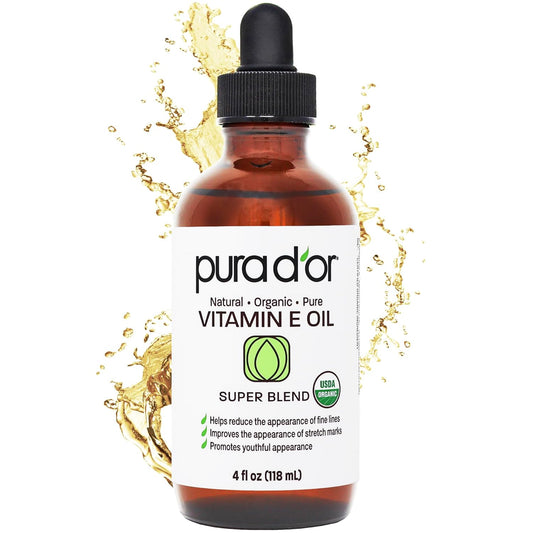 4 Oz ORGANIC Vitamin E Oil Blend - 100% Natural Hexane Free, Sweet Almond, Apricot, Jojoba, Argan, Rosehip, Sunflower & Avocado Bath Oil for Scars, Skin, Face & Full Body