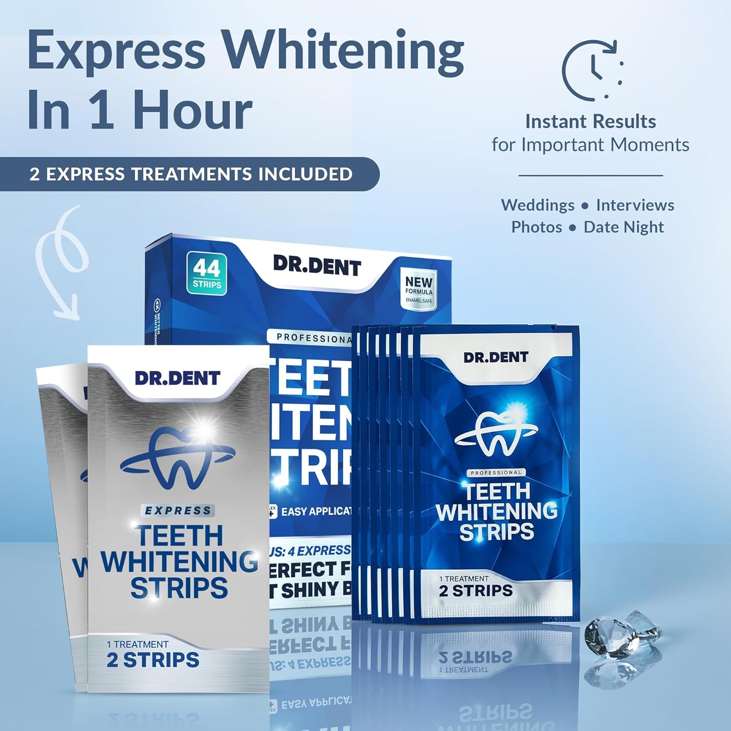 DRDENT Professional Teeth Whitening Strips - Pack of 44 Strip - 22 Treatments Kit - Safe for Enamel - Non Sensitive Teeth Whitening - Whitening without Any Harm + Mouth Opener Included