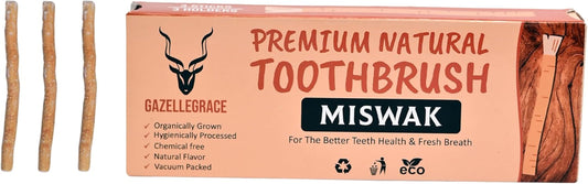Miswak Stick for Teeth - Vacuum-Sealed Chewing Sticks, No Toothpaste Needed, Also Known as Siwak, Meswak, or مسواك | Pack of 3 Miswak Sticks with Holder