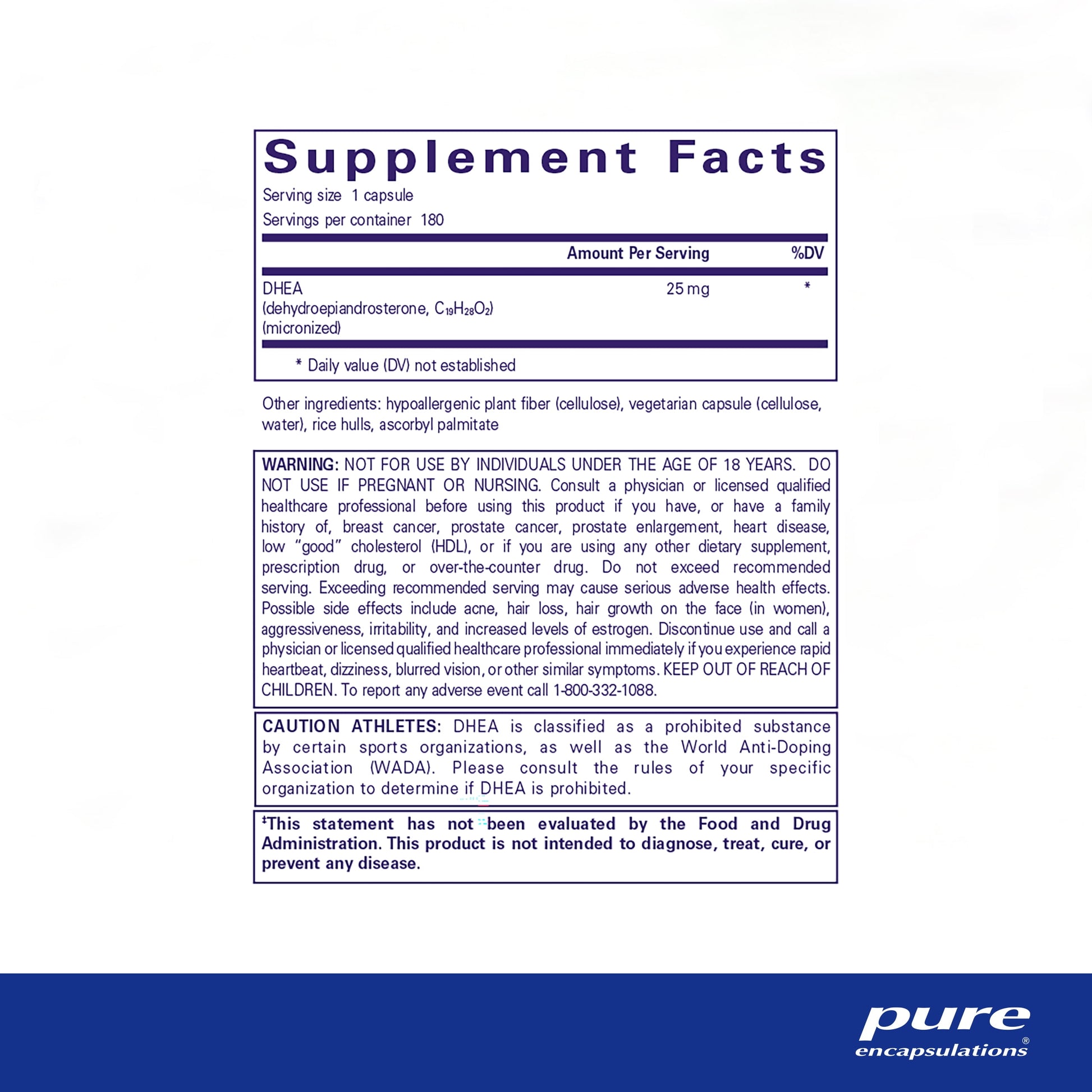 DHEA 25 Mg - Supplement for Immune Support, Hormone Balance, Metabolism Support, and Energy Levels* - with Micronized DHEA - 180 Capsules