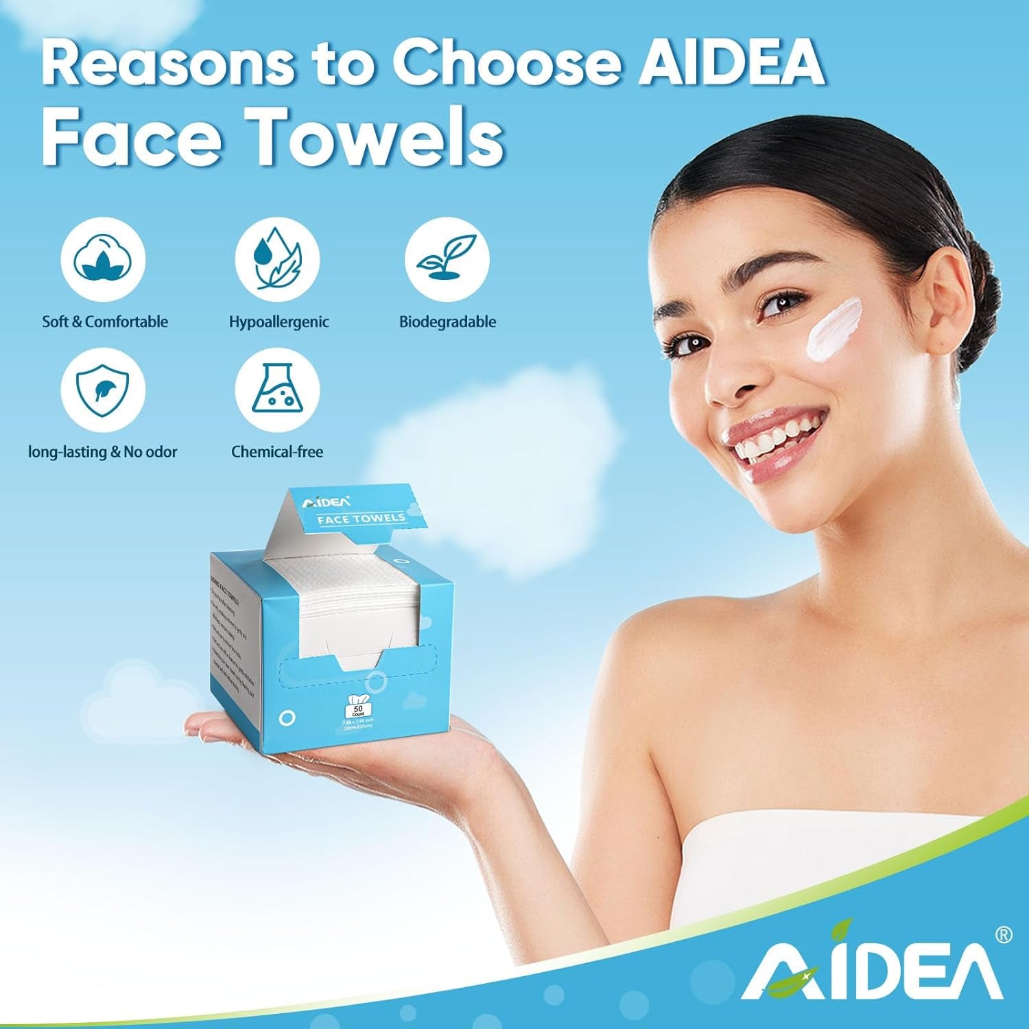 Face Towels Disposable-100Ct (2 Box), Clean Facial Towelettes for Sensitive Skin, Cleansing Wipes for Makeup Removing, Nursing, Travel, Dry Wipes Face Cloths