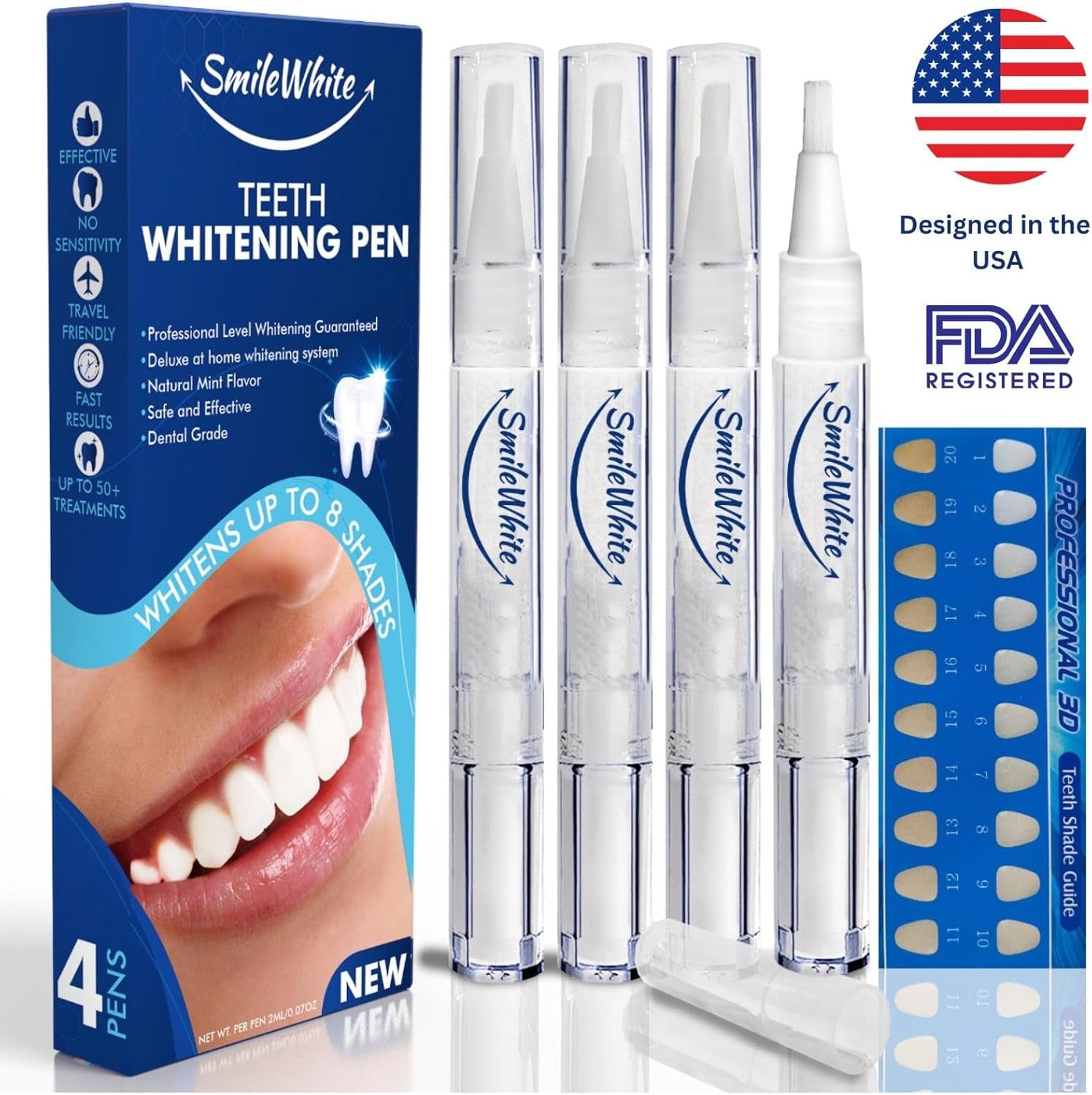 Teeth Whitening Pen (4 Pack), No Sensitivity Teeth Whitening Gel, Best Teeth Whitening Pen, Removes Stains, Effective, Enamel Safe, Fast Results, Travel Friendly, Natural Mint Flavor